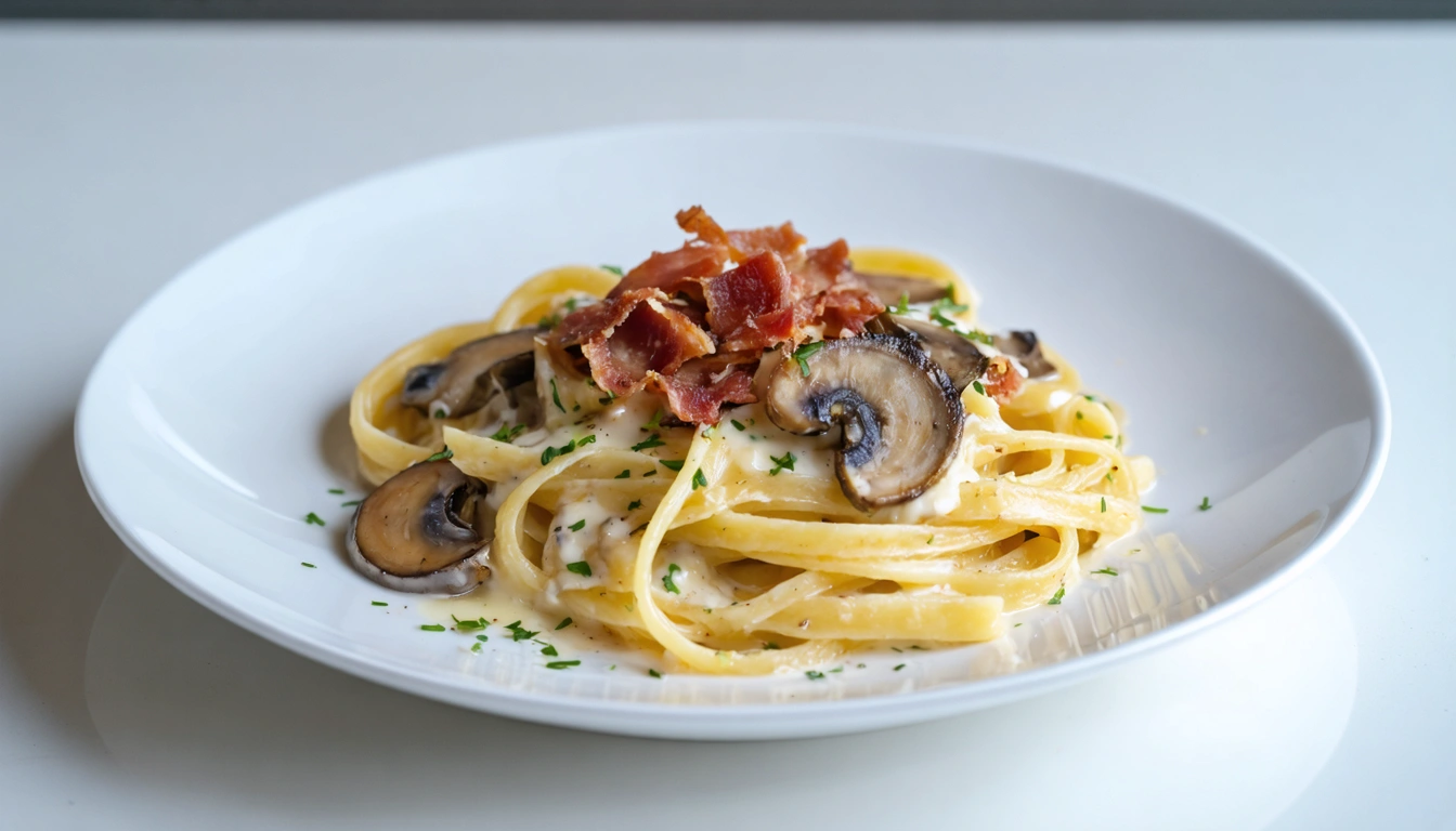 Pasta funghi e speck